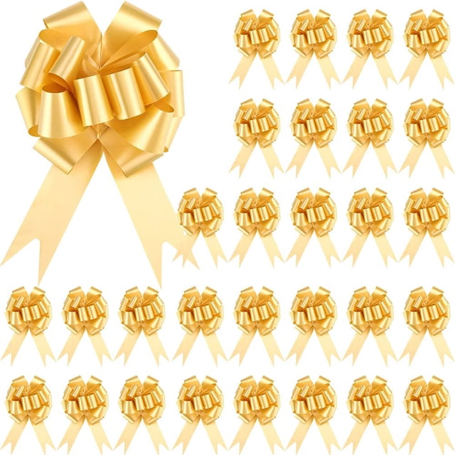 Cinta Decorativa para Regalo con Cordón Juego de 3 Lazos Dorados Grandes de 18 cm Levamdar