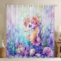 Erosebridal Floral Seahorse Curtains for Living Room,Underwater World 30%-50% Blackout Curtains Set of 2 (38x45),Sealife Decoration