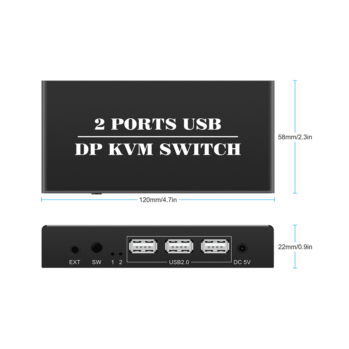DP KVM Switch 2 Port 8K@30Hz Displayport1.2 Switch 2 in 1 Out with 3 USB2.0 Port for 2 PC Laptop Share Keyboard Mouse