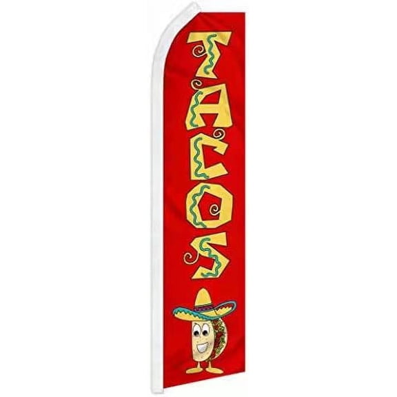 Tacos Red 11.5'x2.5' Swooper Flag Rough Tex® Knit Feather