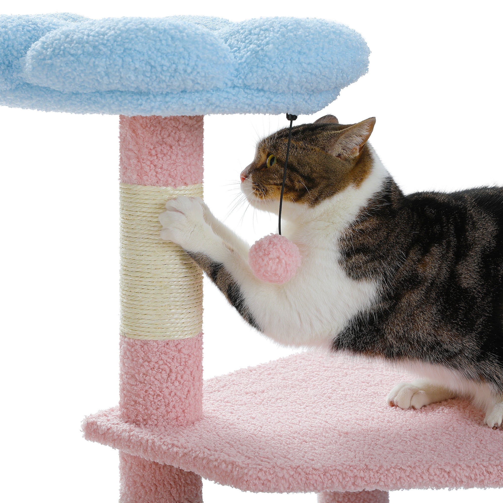 Kadyn 47" Flower Cat Tree Tower for Indoor Cats, Cat Condo with Pink Top Perch for Kittens, Cat Tree House with Sisal Scratching Posts, Blue
