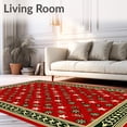 thumbnail image 2 of ODIKA 6'x9' Machine Washable Non-Slip Area Rug, Festive Patchwork Tapestry with Classic Holiday Symbols and Ornate Borders High Traffic Rug with Pad, Red, 624611, 2 of 8