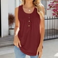 thumbnail image 4 of Mrat Wide Strap Tank Tops Fashion Women's Casual Comfortable Solid Round-Neck Sleeveless Button Tops Blouse T-Shirt Womens Tank Tops Loose S-313 Wine XXL, 4 of 7