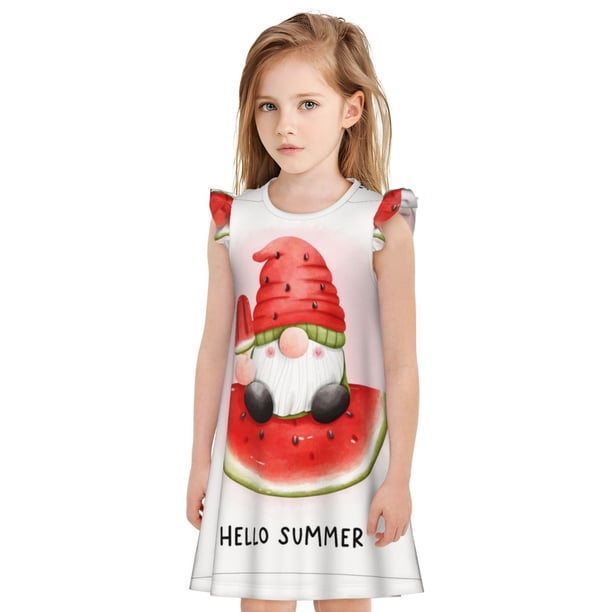 Balery Watermelon Gnome Camisón de princesa para niñas, pijama de algodón con mangas abullonadas, suave y bonito.-Medium
