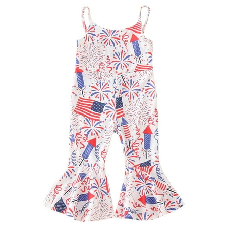 

Toddler Girls Romper Independence Day USA Flag Star Striped Printed Sling Sleeveless Summer Bodysuits Outwear For Kids Clothes Homewear Soft Fittness Loose Jumpsuits