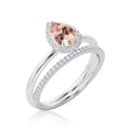 thumbnail image 3 of Beautiful Art Deco 1.75 Carat Pear Cut Affordable Morganite And Diamond Moissanite Engagement Ring, Classic Wedding Ring, One Matching Band in 925 Sterling Silver With 18k White Gold Plating, 3 of 3