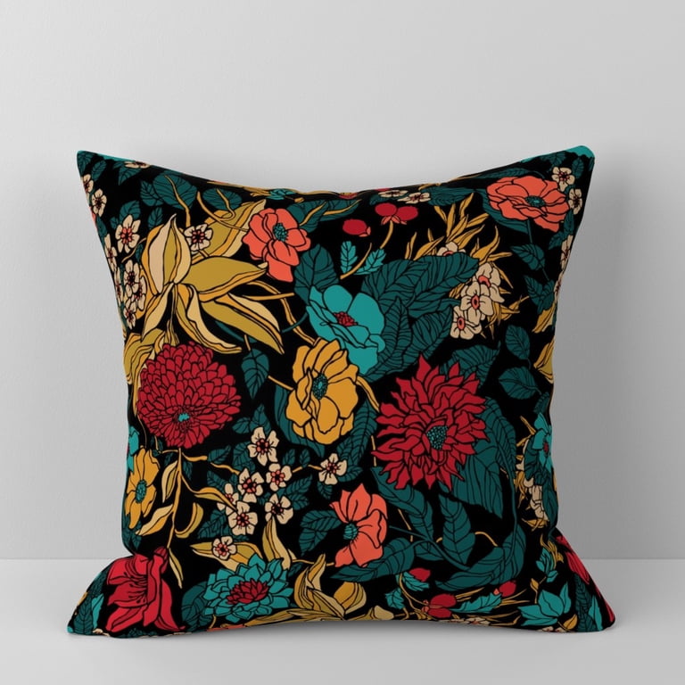 Evil Eye Floral Throw Pillow with Insert - Maximalist Linen-Feel Cushion for Bohemian Spiritual Decor