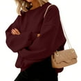 thumbnail image 6 of Xyxonk Crew Neck Sweatshirt Women Soft Drop Shoulder Pullover Tops Fall Winter Long Sleeve Sweatshirts with Pockets Solid Color Clothing,Wine XL, 6 of 6