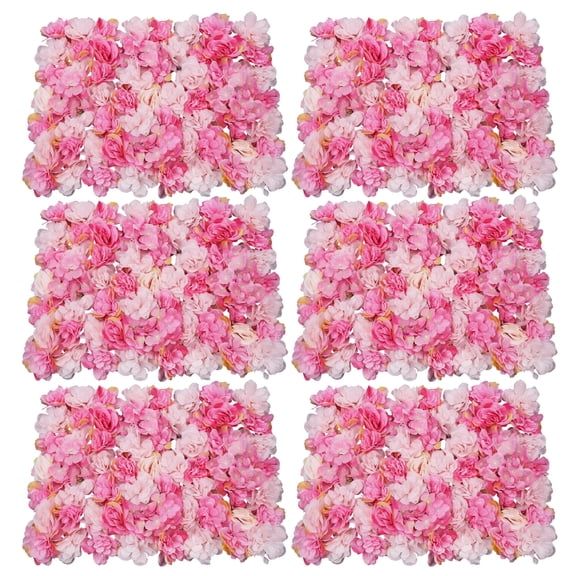 Miumaeov 6 Pcs 16 x 24in Pink Flower Wall Panels Artificial Silk Rose Flower Backdrop Decor for Patio Garden Fencing Wall