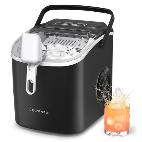 CROWNFUL - Encimera para máquina de hielo portátil, autolimpiante con asa, cuchara y cesta, 9 cubos de hielo en 6 minutos, 12 kg/24 horas, ideal para el hogar, cocina, oficina, fiesta