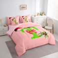 thumbnail image 3 of Homewish Kawaii Initial T Letter Bedding Comforter Set 7pcs, Christmas Hat Flower King Bedding Sets, Girly Pink Cartoon Reversible Bed Sheets, Super Cozy Room Decor, 3 of 7