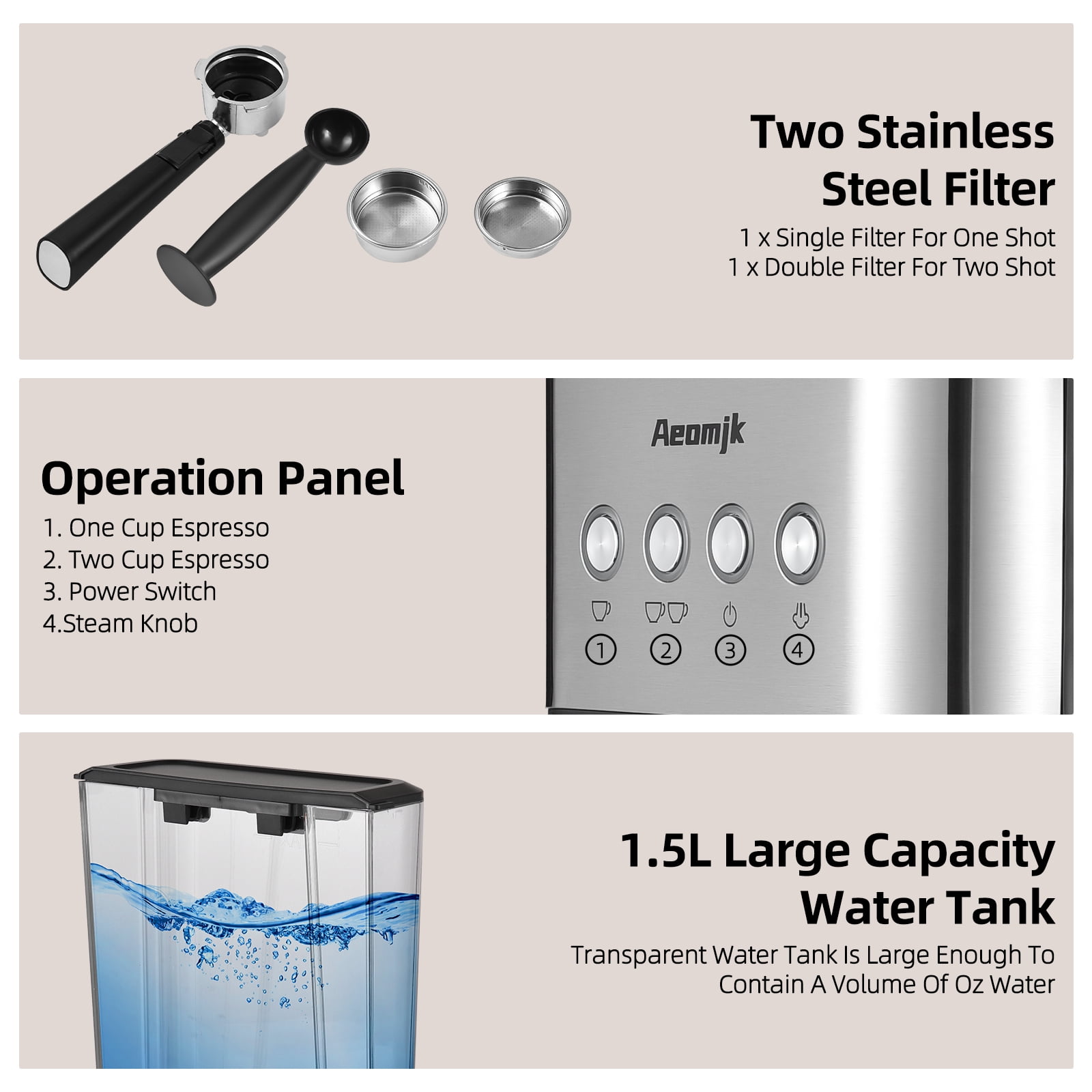 Coffee Maker,1.5l Water /coffee Water /coffee Spoon / 1.5l Water Wand / 15 Bar Espresso Bar Espresso 1050w Coffee Maker Wand / 1.5l Coffee With Cappuccino/la Buzhi Siuke Dsfen