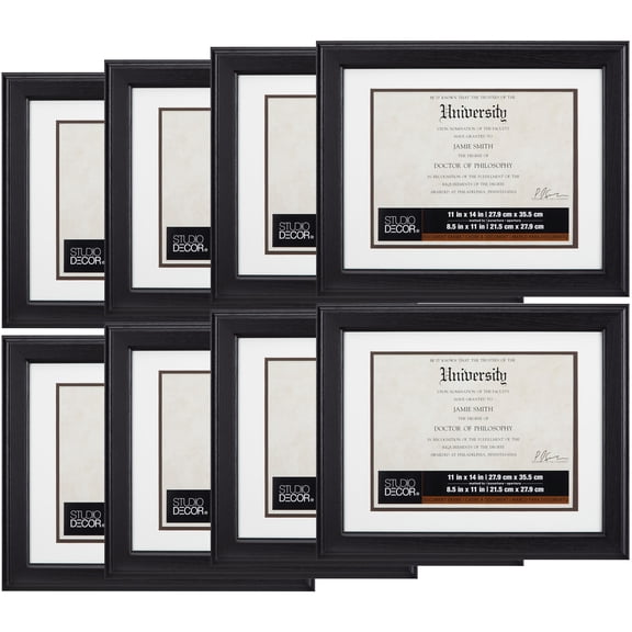 Studio Decor 11" x 14" Brown Document Frame with Double Mat, 8 Pack