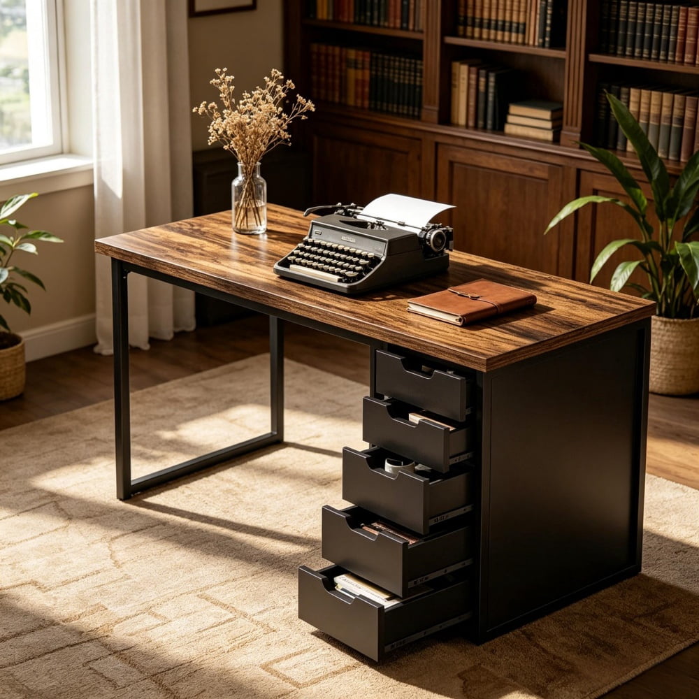 Modern Office Desk, Sturdy Metal Frame Computer Desk, Simple Writing Workstation, Spacious Desktop Multipurpose Study Laptop Table for Home Office, Bedroom, Study Room