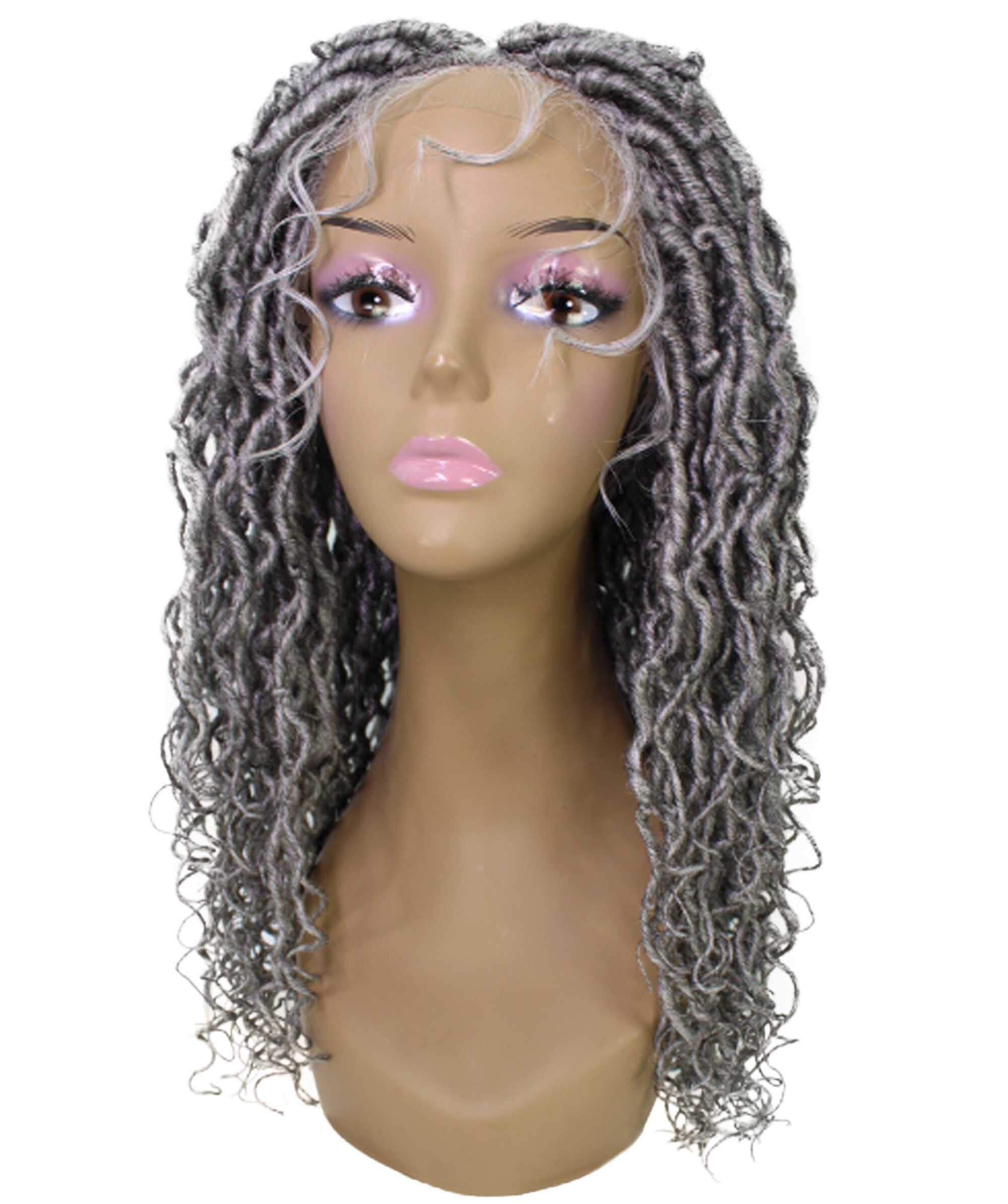 LUXLUXE Diamond Curly Locs 23 in Long 4X4 Hand Tied Lace Braid Braided Wig, Beauty Heat Resistant Fiber, Color #51 - Grey