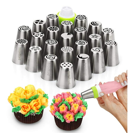 Russian Piping Tips - Cake Decorating Supplies - 39 Baking Supplies Set - 23 Icing Nozzles - 15 Pastry Disposable Bags & Coupler - Extra Large Decoration Kit - Best Kitchen