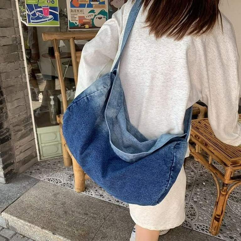 Kukuzhu Japanese Washed Denim Tote Bag Harajuku Hippie Kukuzhu Japanese Washed Denim Tote Bag Harajuku Hippie
