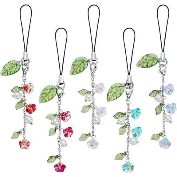 5Pcs Flower Mobile Phone Charms Lily of the Valley Cell Phone Charms Strap Cute Phone Pendant Phone Lanyard Strap Charms for Phone Keychain Backpack Wallet Camera Decor