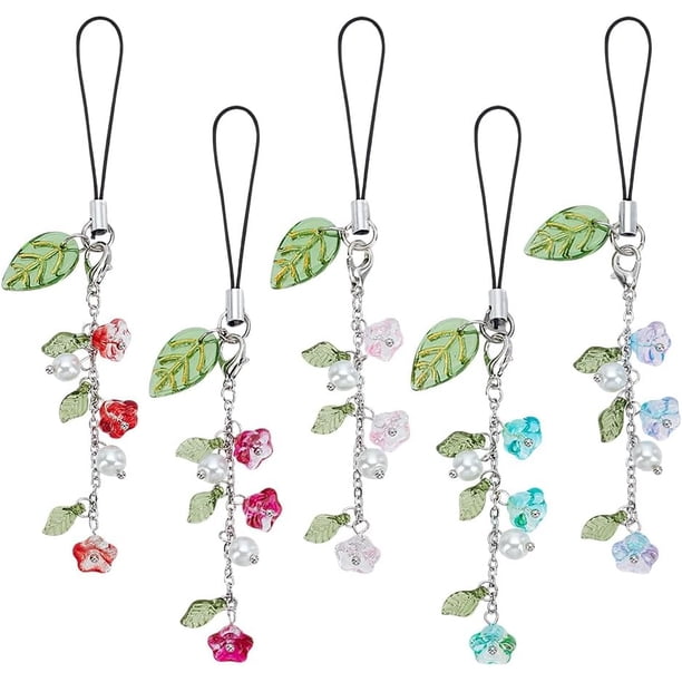 5 colgantes de flores para teléfono móvil, diseño de lirio de los valles, correa para teléfono móvil, bonitos colgantes para teléfono, correa para teléfono