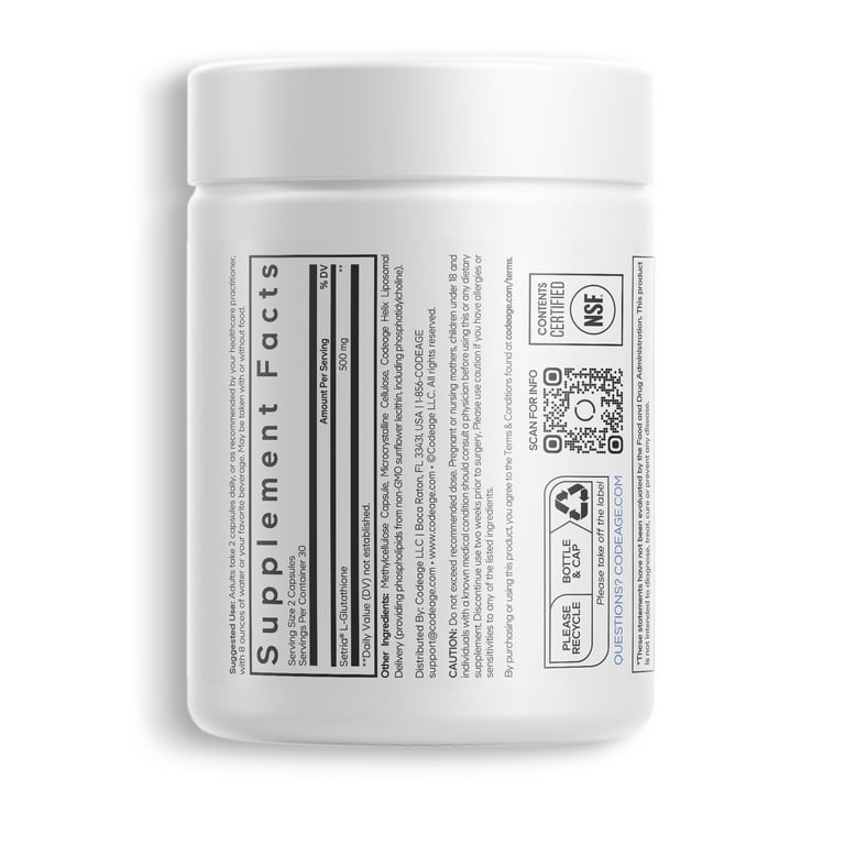 Codeage Liposomal Glutathione, Setria® L Glutathione Capsules, Phospholipid  Complex, Vegan, Non-GMO, 60 ct