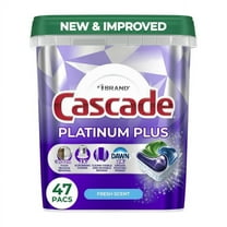 2 Pack of Cascade Platinum Plus Dishwasher Pods, Action Pacs Dishwasher Detergent Tabs, Fresh, 47 Count