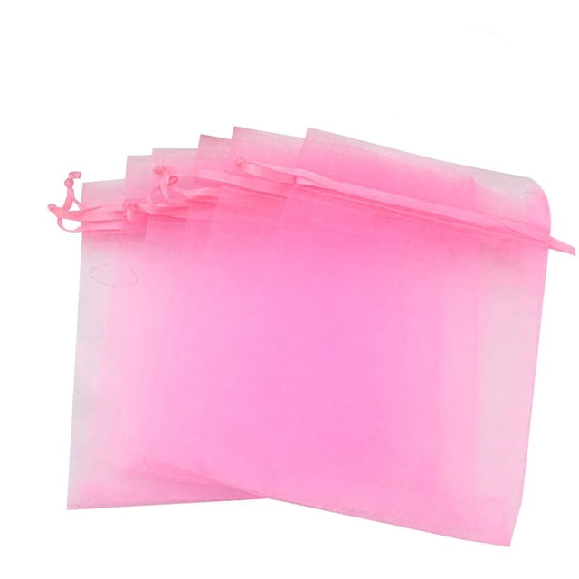 100 bolsitas de organza con cordón de 7 x 9 cm, para joyas, dulces, pequeñas bolsas de regalo para bodas (rosa)