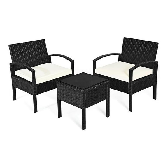 Pemberly Row 3-piece Rattan Patio Furniture Set with Seat Cushions in Black