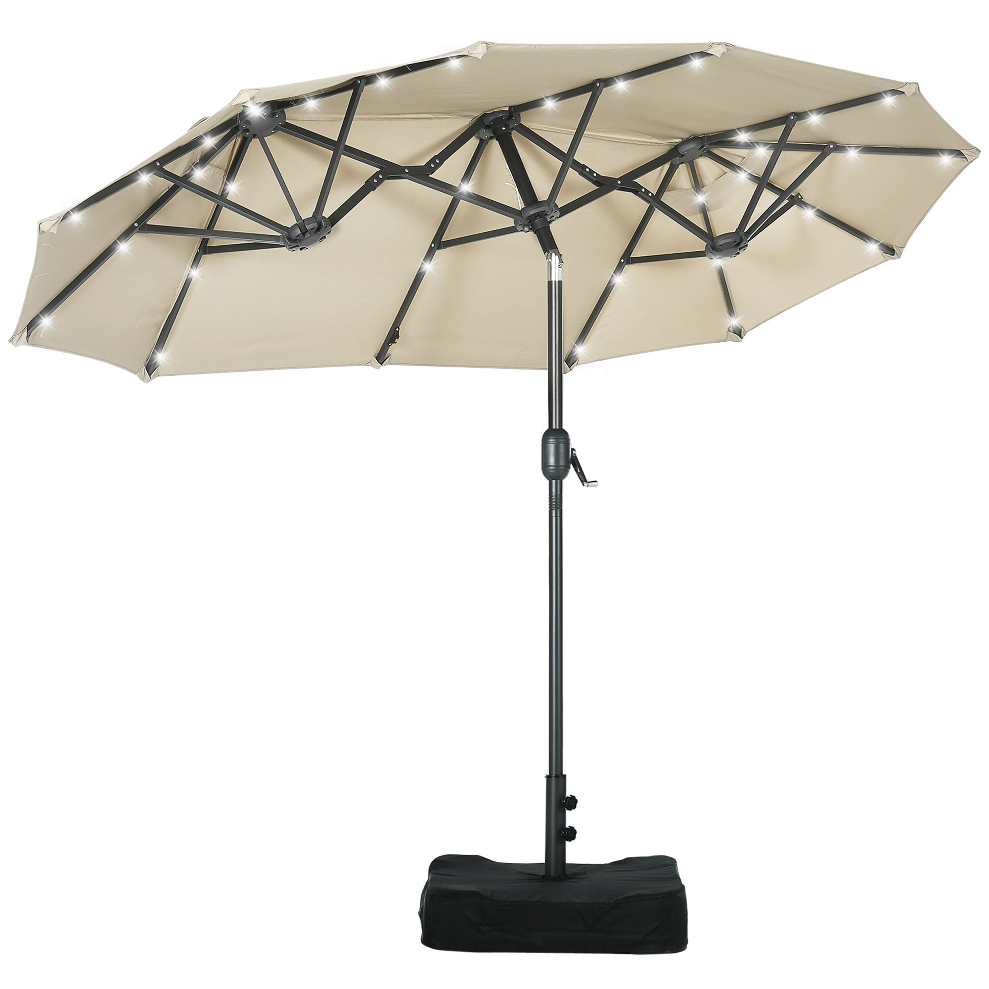 Outsunny Doublesided Patio Umbrella with Solar Lights, Base, Tilt