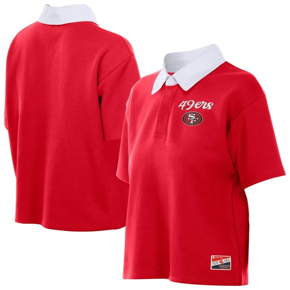 Women's New Era Scarlet San Francisco 49ers Throwback Boxy Cropped Polo
