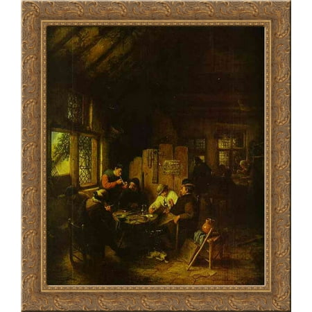 In the Village Inn 20x20 Gold Ornate Wood Framed Canvas Art by Ostade Adriaen van
