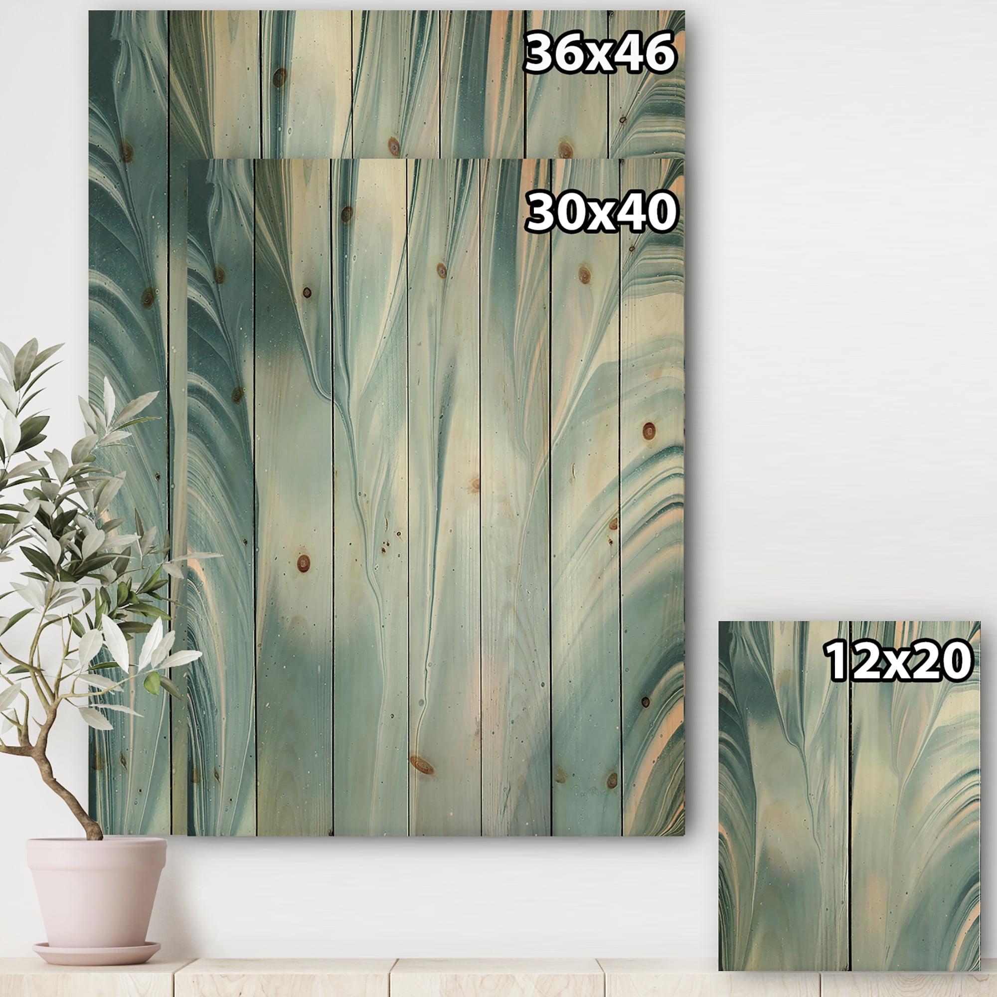 Designart 'Fractal Blue Modern Water III' Modern Transitional Print on Natural Pine Wood