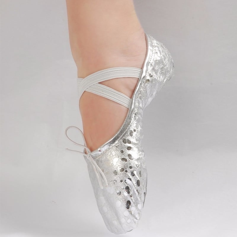 gold and silver flat shoes