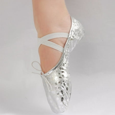 Kids Ballet Dance shoes Women PU Leather Gymnastics Ballet Dance Pointe Sequins Gold Silver