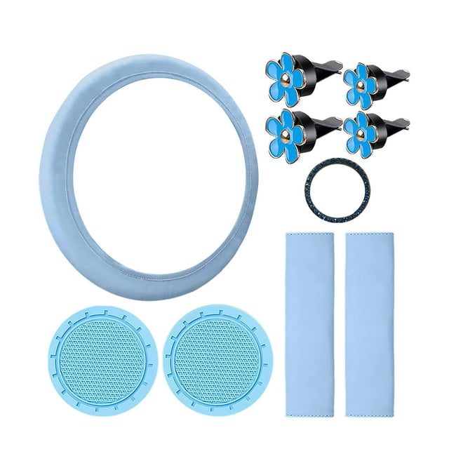 10-Piece Auto Accessories Set - Steering Wheel Cover/Shoulder Cover etc., Synthetic Fibre, Breathable, Stylish, Easy Install