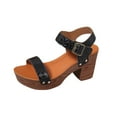 thumbnail image 2 of MLCDZ Womens Wedge Heel Sandals Platform Ankle Buckle Studded Open Toe Faux Wood Sandals,Leather Construction,Wooden Heels,Embellished Studs Black 41, 2 of 9