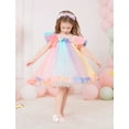 thumbnail image 3 of IDOPIP Toddler Baby Girls Sequins Bow Tie Tutu Dress Rainbow Ruffle Tulle Princess Dress with Headband, 3 of 7