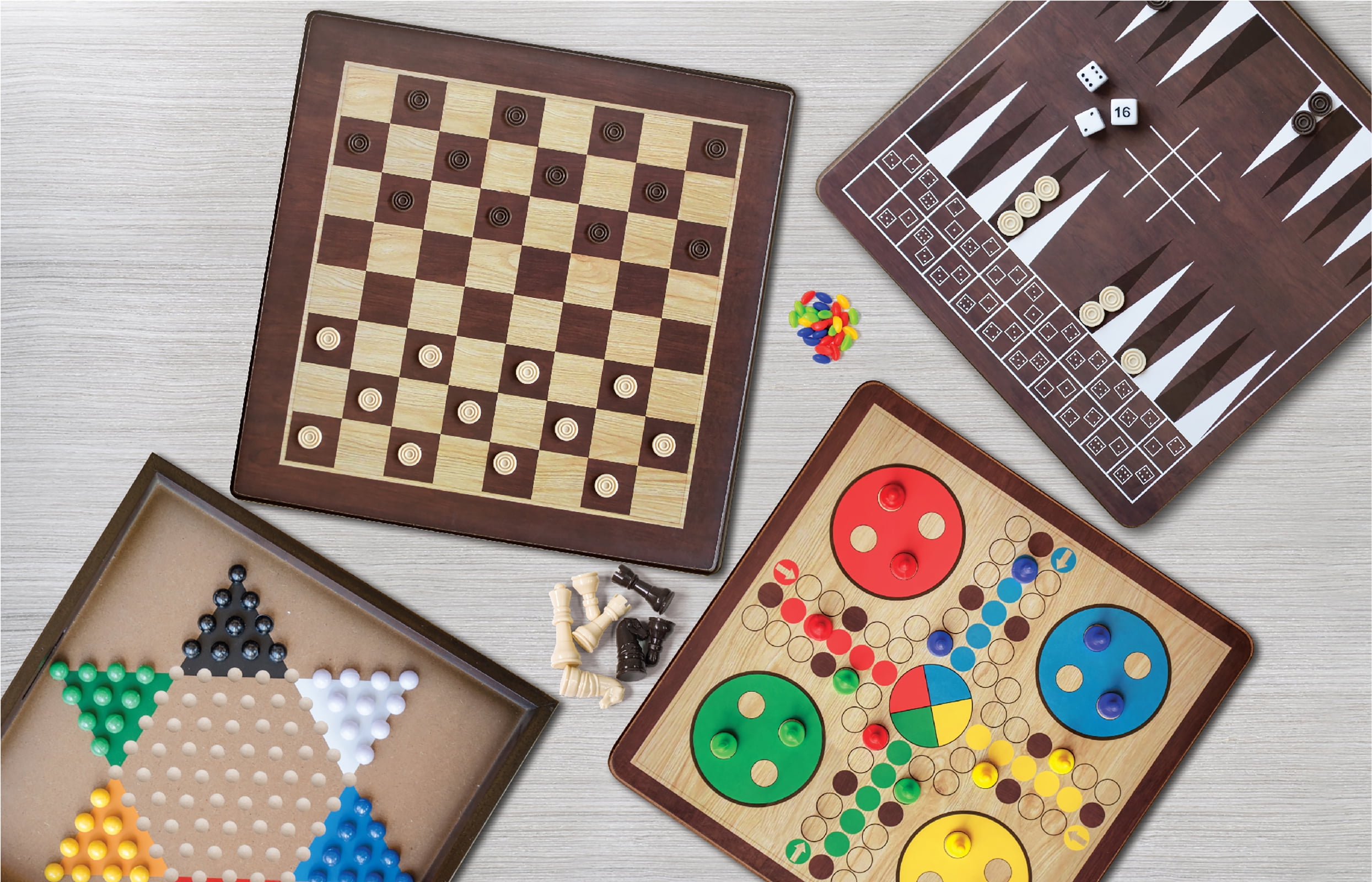 Ambassador Craftsman Deluxe Wooden Game House W/ Chess, Checkers, Backgammon, Mancala, Snakes & Ladders and more, kids 6+