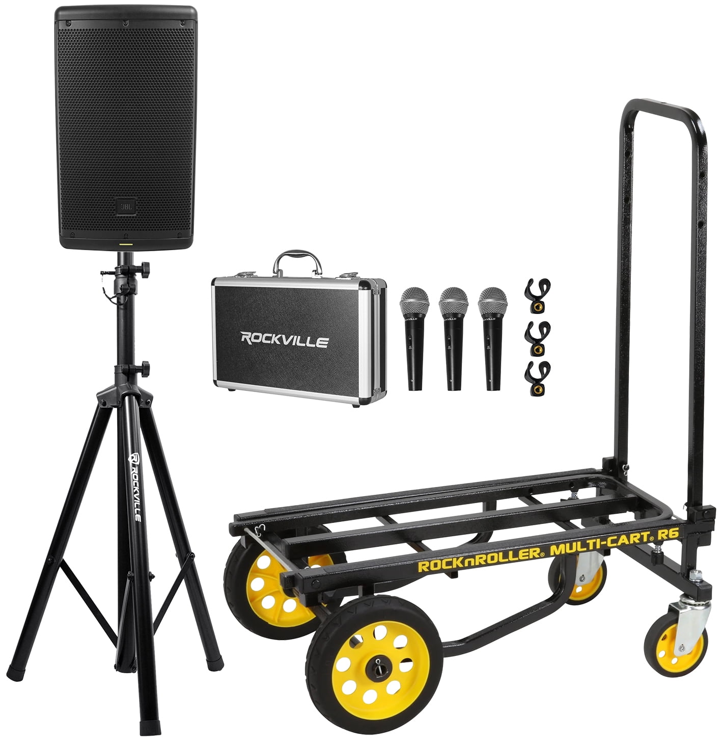 JBL EON610 10" 1000w Powered DJ PA Speaker+Stand+Rolling Transport