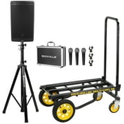 JBL EON610 10" 1000w Powered DJ PA Speaker+Stand+Rolling Transport Cart+(3) Mics