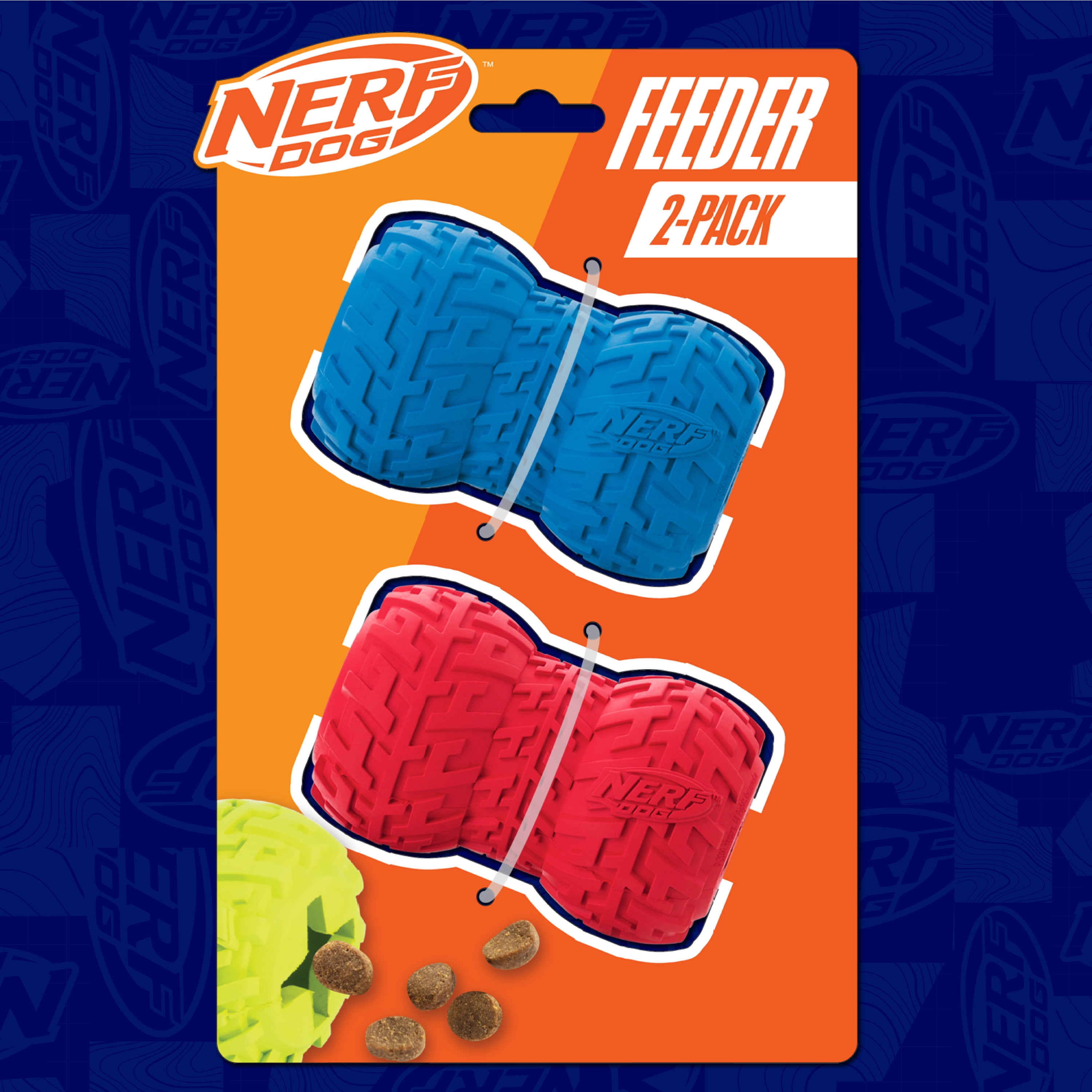 Nerf Dog Rubber Tire Dog Treat Feeder, 4 inch, 2 Pack