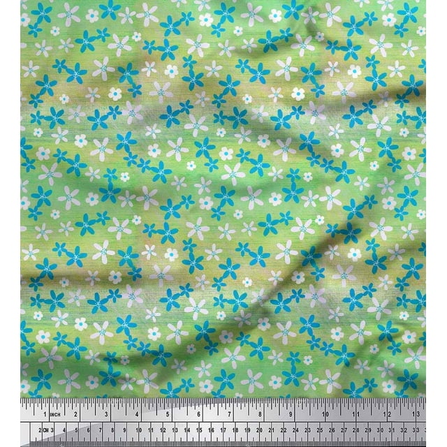Soimoi Blue Japan Crepe Satin Fabric Floral Printed Fabric 1 Yard 42 Inch Wide