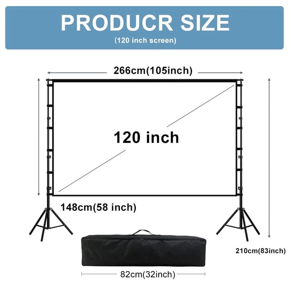HVKDIEB Portable Projector Screen with Stand 120 inch 16:9 4K HD Projector Movie Screen with Carry Bag for Home Theater Outdoor Indoor