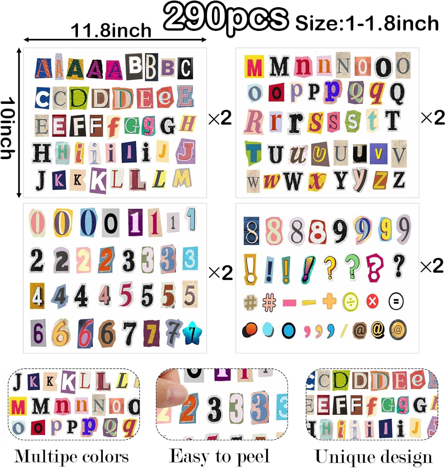 290pcs Magazine Letter Stickers Alphabet Number Stickers for Scrapbooking Supplies, Photo Album, Water Bottle, Gift Box, DIY Crafts, Junk Journal, Door Classroom Decoration(letter290)