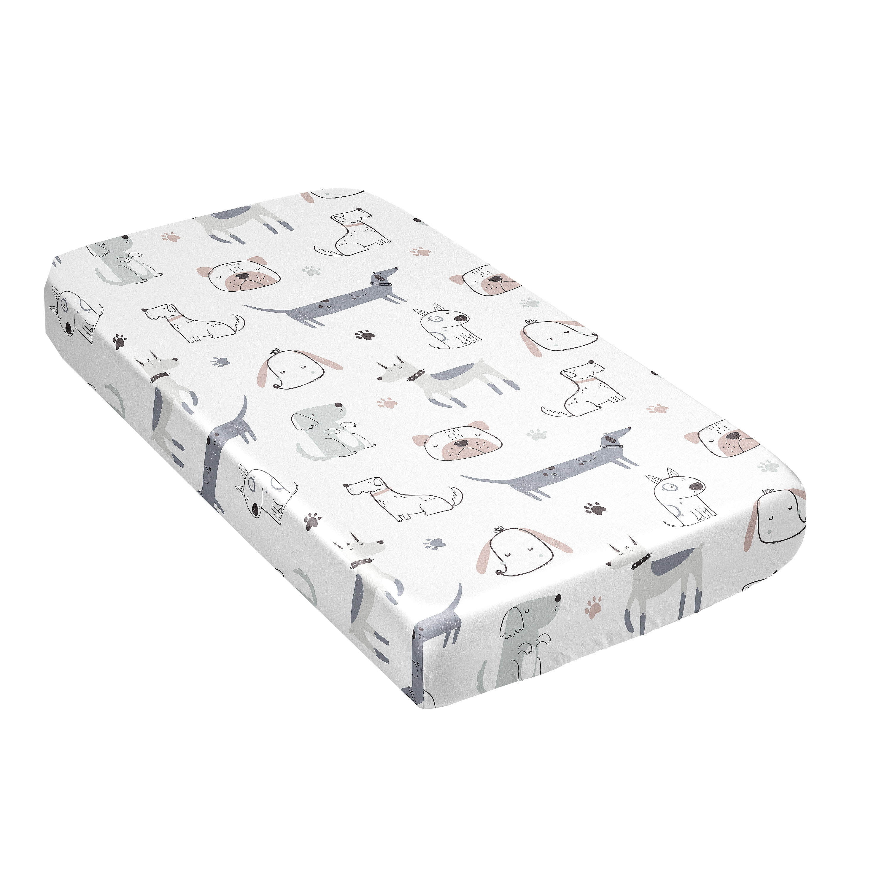 Sweet Jojo Designs Cartoon Puppy Boy, Girl, Unisex/Gender Neutral Satin Fitted Crib Sheet