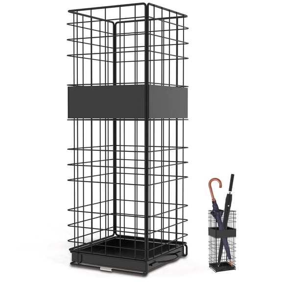 Threns Metal Hollow Umbrella Stand Large Capacity Square Umbrella Holder Bin With Detachable Tray for Mudroom Entryway Home Office
