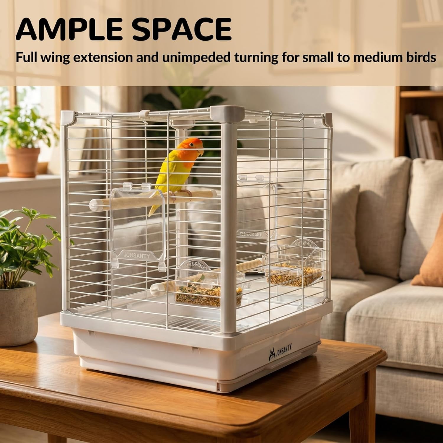 14.6" Portable Travel Bird Cage, Parrot Cage, Ample Room for Tail Movement, with Food Box, Perch, Water Bottle, for Vet Visit, Short Trip, Parakeet, Cockatiel, Budgie, Small Medium Birds