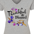 thumbnail image 4 of Inktastic Thankful and Blessed Inspirational Saying with Flowers Women's V-Neck T-Shirt, 4 of 5