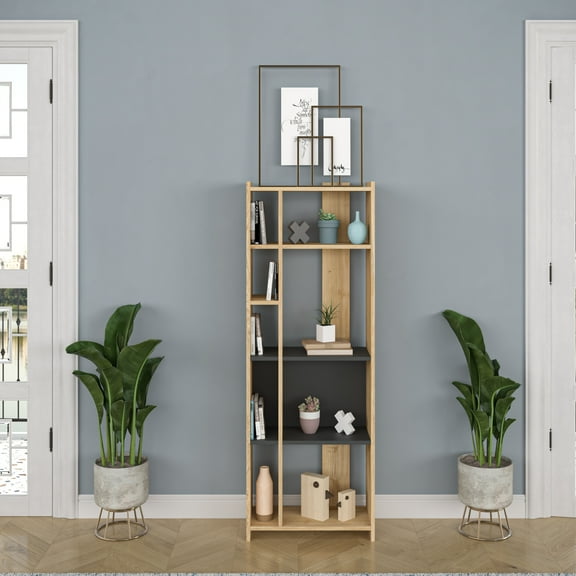 Ada Home Decor Abis 4 Tier Bookcase, Anthracite/Oak