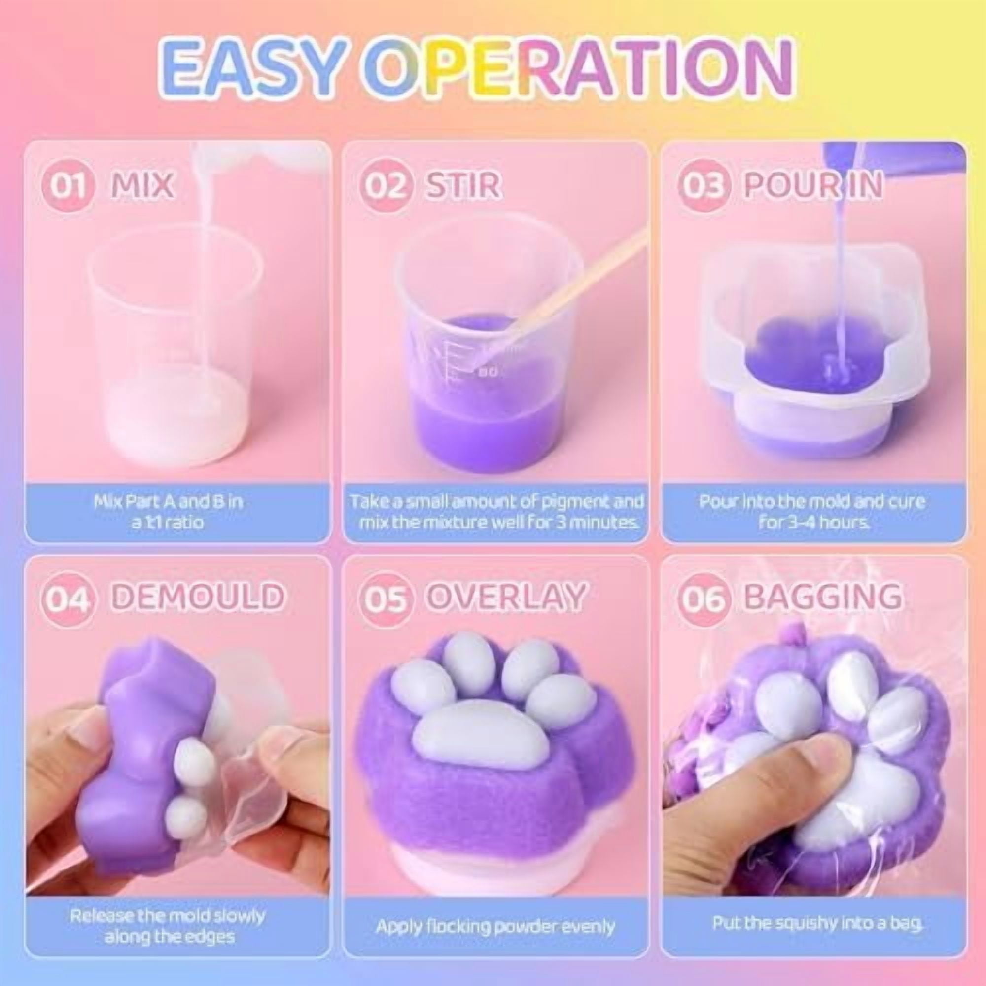 DIY Taba Squishy Making Kit,18oz Squishy Molds Silicone,Liquid Silicone 1:1 AB Ratio Epoxy Resin Mix for Squishy Making, Mold Cat Claw, Hamster, Rabbit,Gifts for Any Occasion$$Art & Craft
