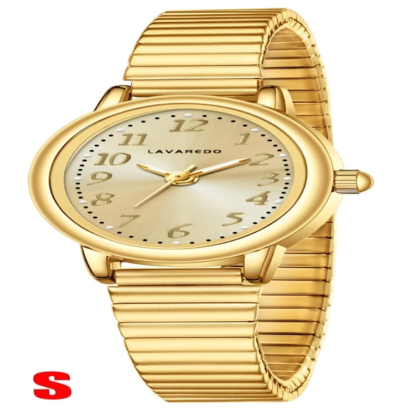 DESIGNICE Gold Watches for Women Easy Read Ladies Quartz Wrist Watch with Stainless Steel Expansion Band Waterproof Watch Gift for Woman